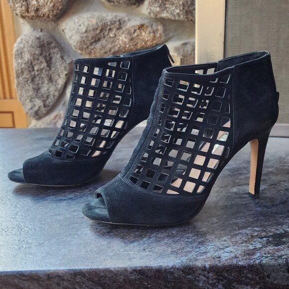 Audrey Brooke “Marseille” Black Suede Open Toe Gladiator Heels Bootie Size 8.5M - Picture 12 of 16